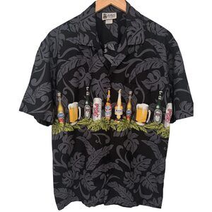Aloha Republic Beer bottles, cans, mugs, and tropical leaves Short Sleeve